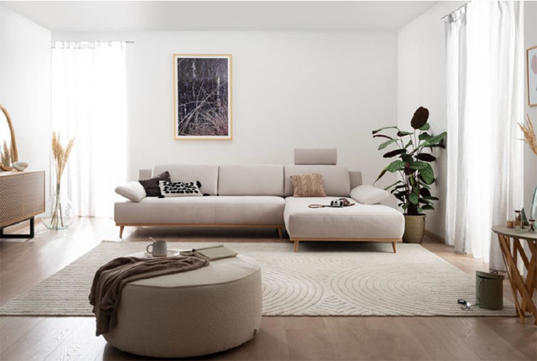 Szürke minimalista L alakú kanapé - Femcafe