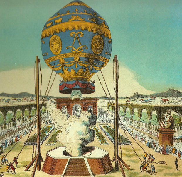 A Montgolfier fivérek 1783-ban megépítették az első „levegőnél könnyebb járművüket”. A testvérpár 1783. június 4-én a nagyközönség szeme láttára reptette a gömb alakú hőlégballont, amely 10 percet repült 1600-2000 méteres magasságban.