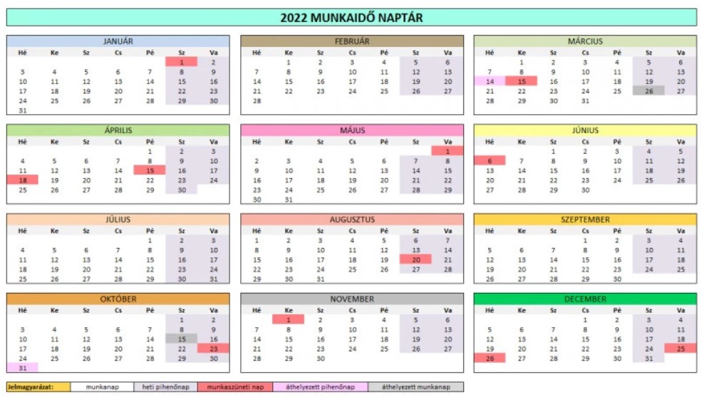 Munkaidő naptár 2022
