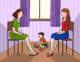 Vizsgáld meg alaposan a fotót, amin két nőt láthatsz, akik egymással szemben ülnek, miközben egy kisfiú a földön játszik. Szerinted ki a gyermek igazi anyja?