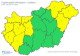 Szerdára, március 15-re 10 vármegyére adtak ki riasztást erős széllökések miatt. Borsod-Abaúj-Zemplén, Fejér, Győr-Moson-Sopron, Hajdú-Bihar, Komárom-Esztergom, Somogy, Szabolcs-Szatmár-Bereg, Vas, Veszprém és Zala vármegyékre vonatkozik a riasztást.