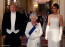 Donald Trump és Melania a Erzsébet királynővel a tegnap esti díszvacsorán. Az amerikai elnök nagyon mellélőtt ezzel a frakkos outfittel.&nbsp;

