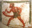 Priapusz, a termékenység istene

A pompeji freskó Priapuszt, a paraszti termékenység istenét ábrázolja, amint Merkúrtól, a kereskedelem istenétől lop. Származása Krisztus&nbsp;előtt&nbsp;89 és Krisztus után&nbsp;79 közé tehető.
